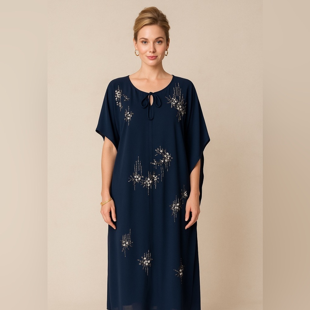 Ranna Gill Womens Dress Beaded All Over Sequin‎ Size Large Kaftan Batwing Gatsby
